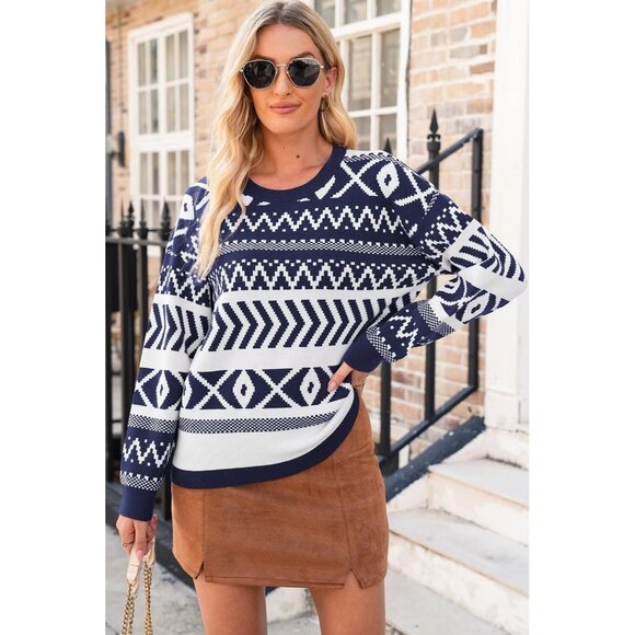 Women's Knit Crewneck Sweater Large Fall Casual Chic Cozy Pullover - Picture 3 of 5